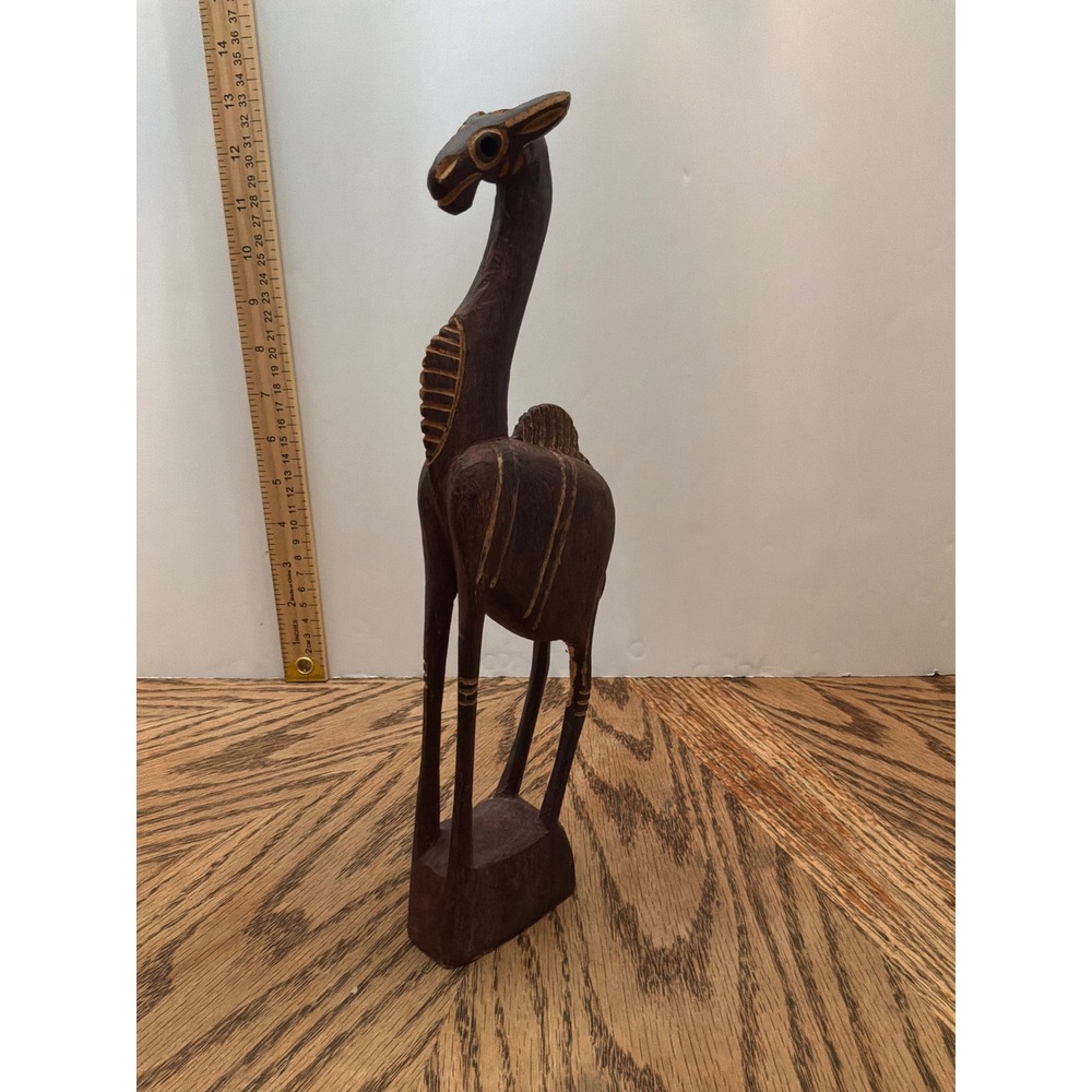Boho Unisex Unbranded Hand Carved Wooden Camel Figurine 11.5in Dark Brown